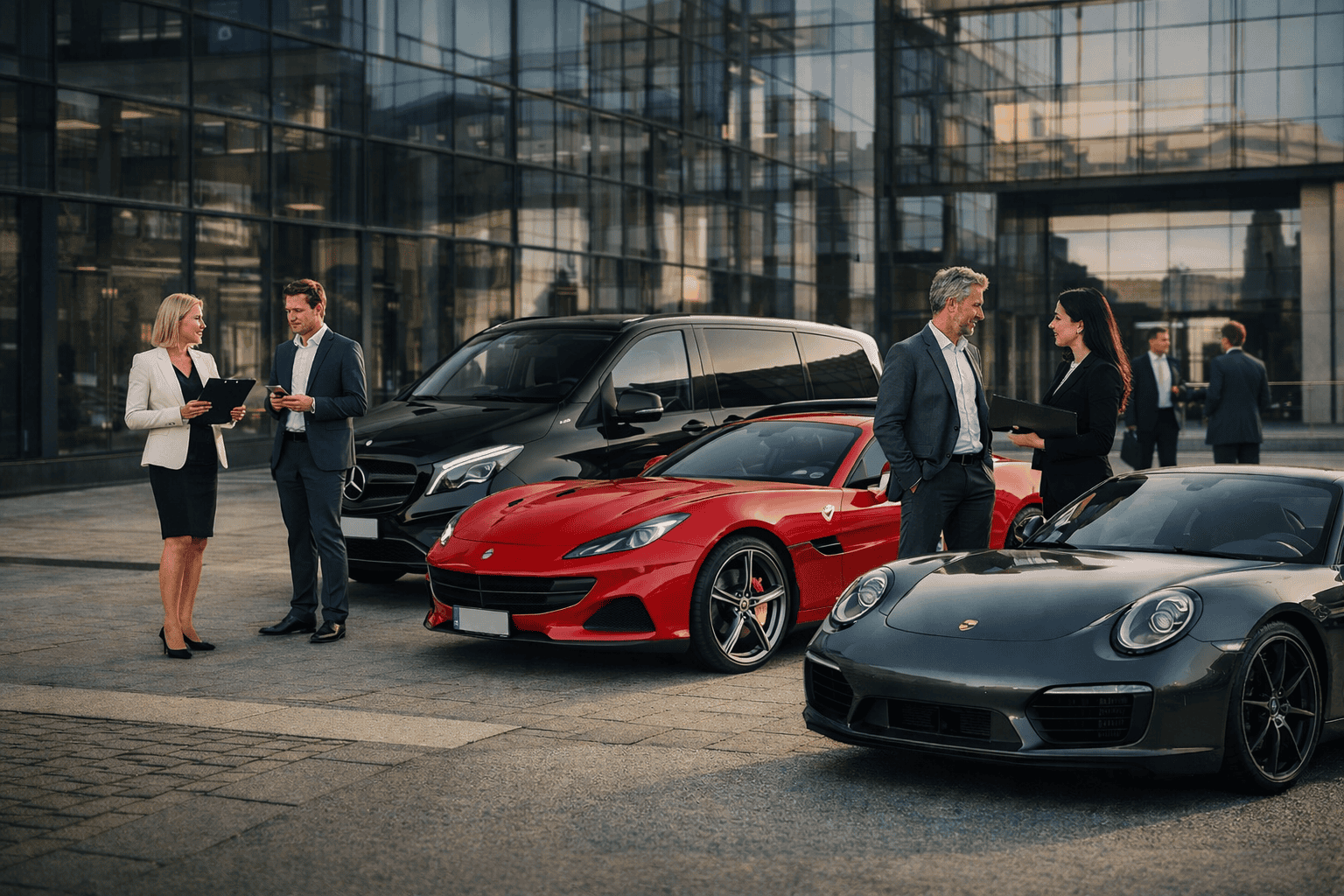 Alquiler coches lujo eventos corporativos Barcelona — Mercedes Clase V entrega hotel corporativo