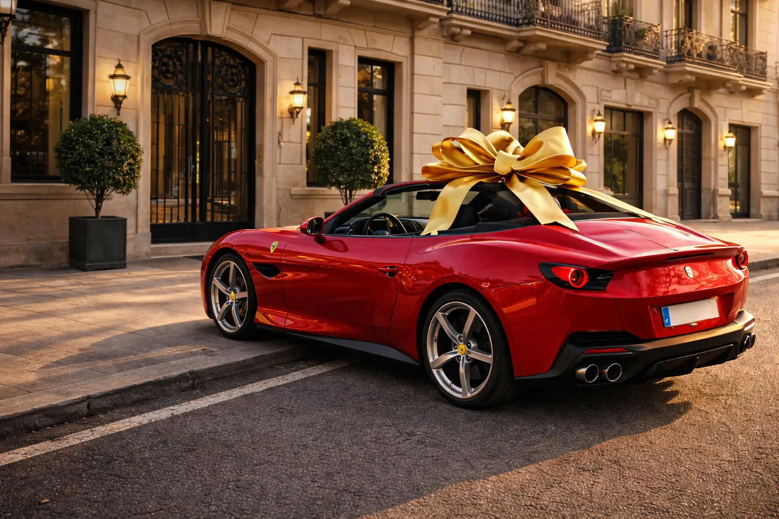 Alquiler coche lujo regalo Barcelona — Ferrari Portofino lazo dorado regalo sorpresa